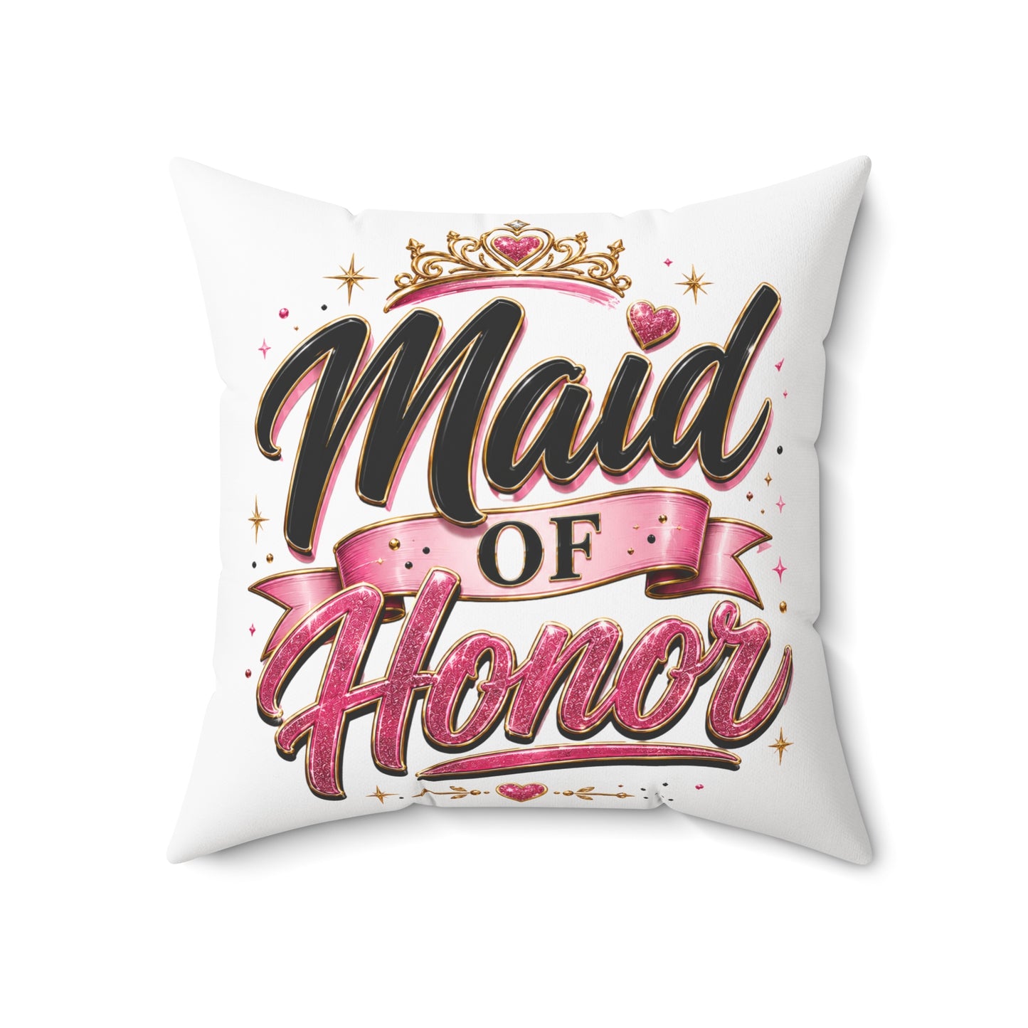 Maid of Honor Decorative Pillow - Pink Crown Bridal Gift