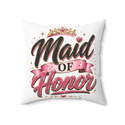 Maid of Honor Decorative Pillow - Pink Crown Bridal Gift