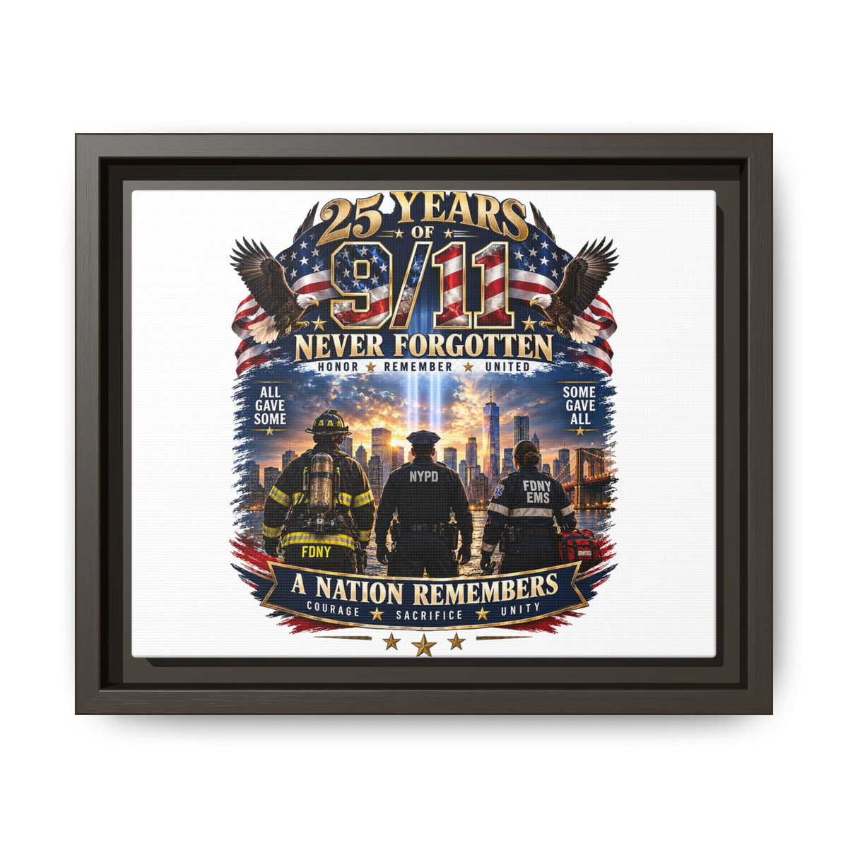 25 Years of 9/11 Never Forgotten Matte Canvas Print — Tribute Framed Wall Art