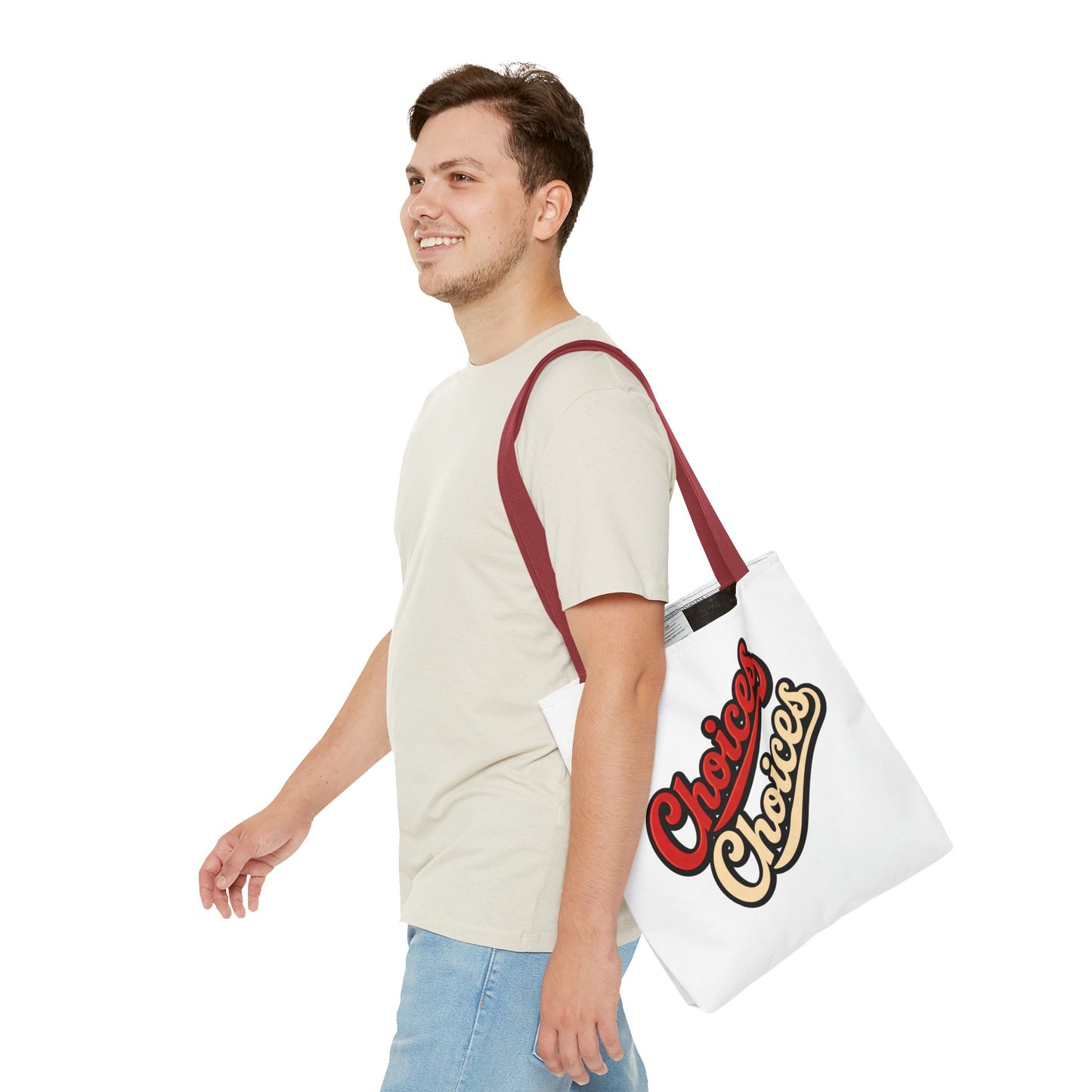 Choices Retro Script Tote Bag — Vintage Two-Tone Typography Canvas Tote