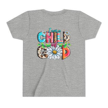 Youth Tee — "I Am a Child of God" Floral Christian Graphic
