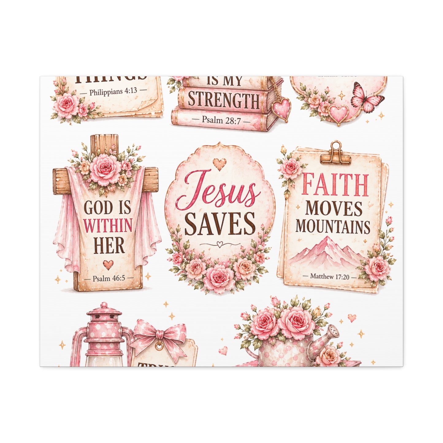 Christian Wall Art Canvas - 'Jesus Saves' Floral Faith Collage