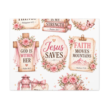 Christian Wall Art Canvas - 'Jesus Saves' Floral Faith Collage