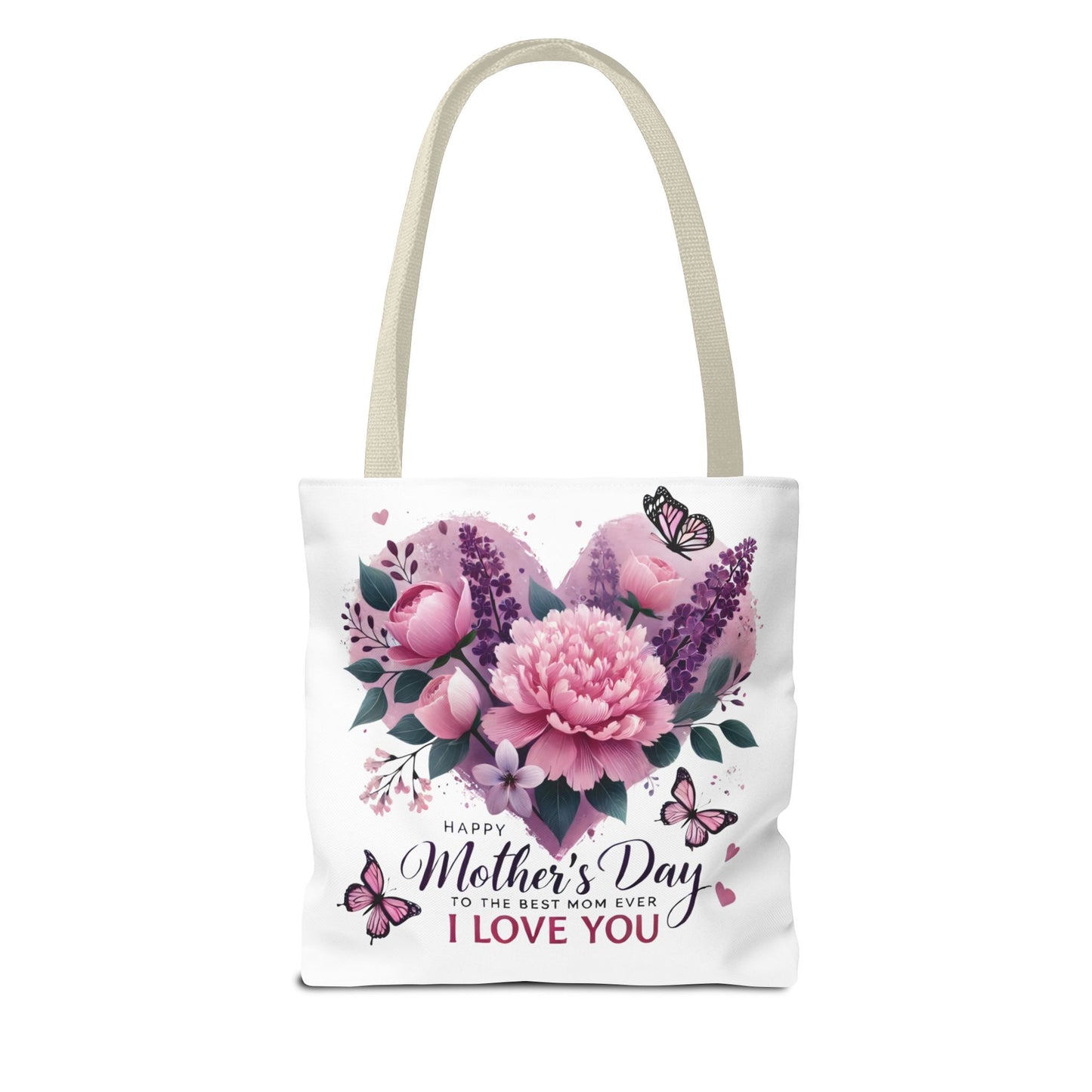 Mother's Day Floral Tote Bag - "Happy Mother's Day I Love You" Heart Bouquet