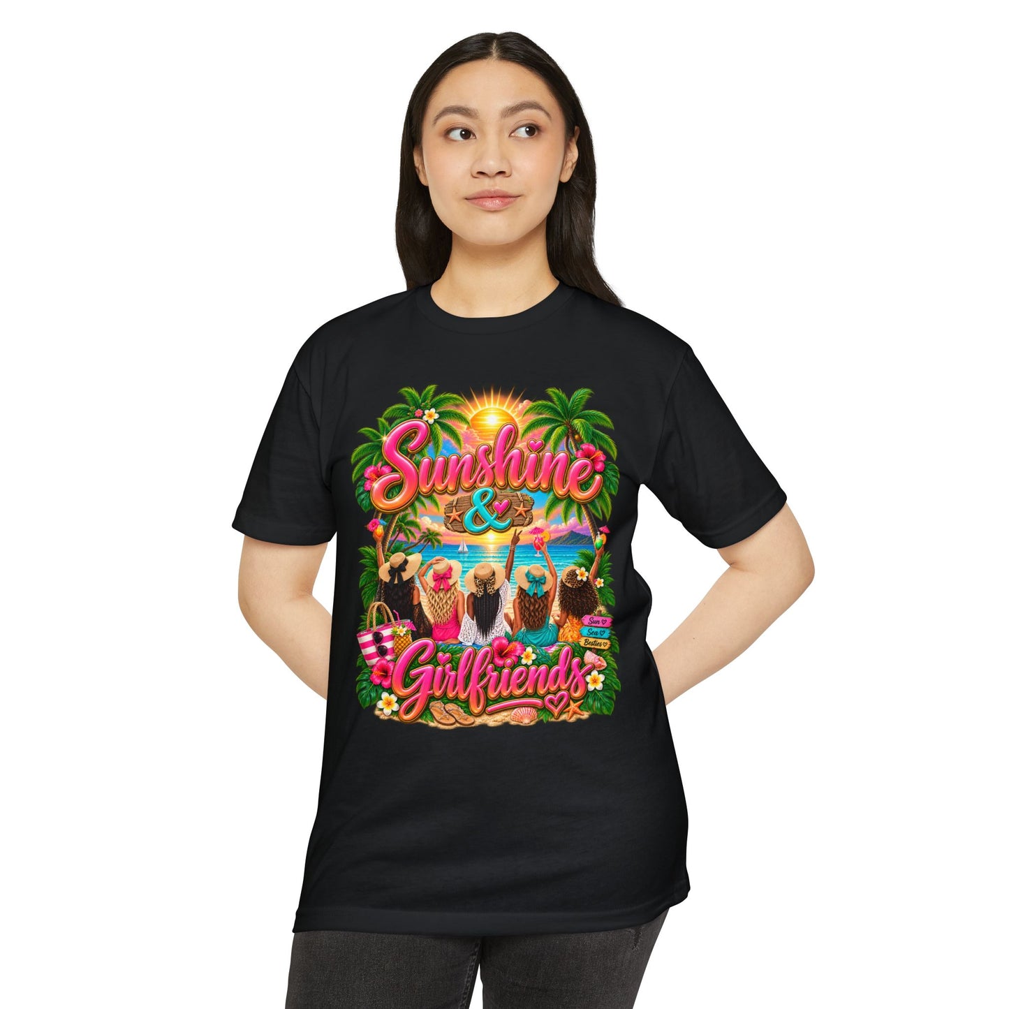 Sunshine & Girlfriends Beach T-Shirt — Tropical Vacation Tee for Friends