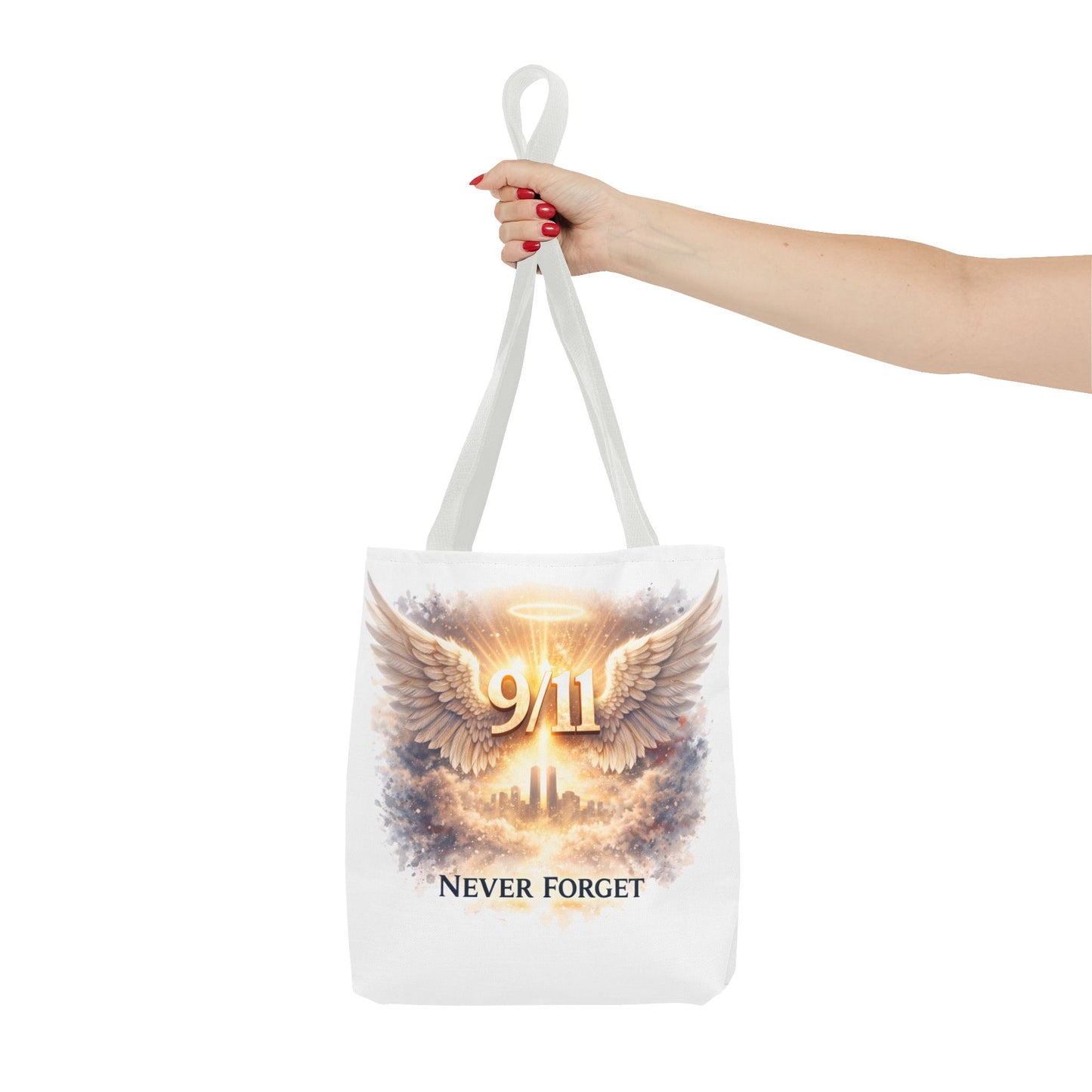 9/11 Memorial Tote Bag – 'Never Forget' Angel Wings Tribute
