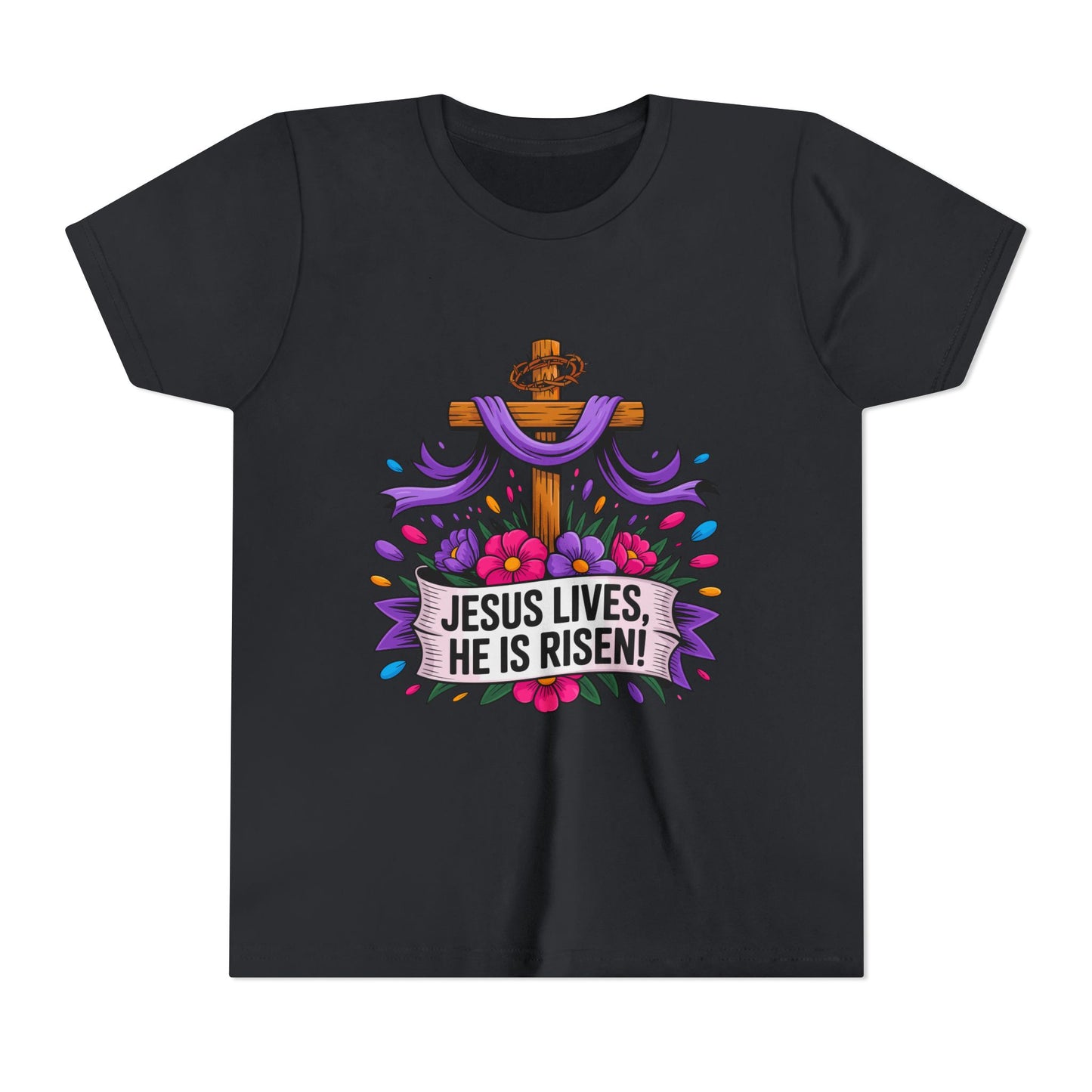 Youth Tee — "Jesus Lives, He Is Risen!" Easter Christian Tee