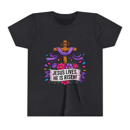 Youth Tee — "Jesus Lives, He Is Risen!" Easter Christian Tee
