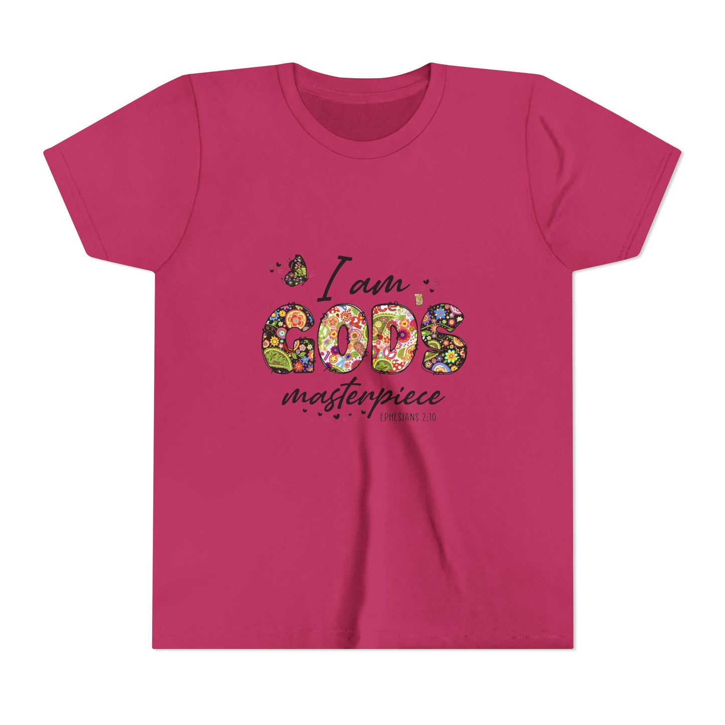 I Am God’s Masterpiece Youth Tee — Floral Christian Inspirational Shirt