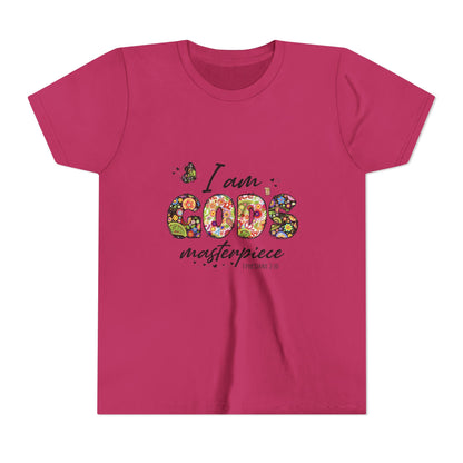 I Am God’s Masterpiece Youth Tee — Floral Christian Inspirational Shirt