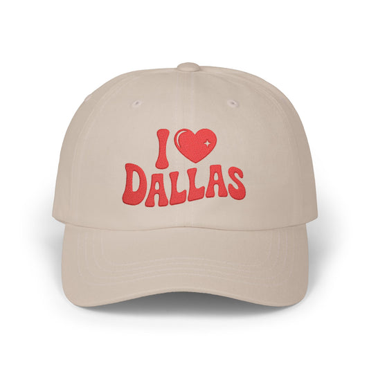 I  Dallas Dad Cap — Embroidered White Baseball Hat, Texas Souvenir Gift
