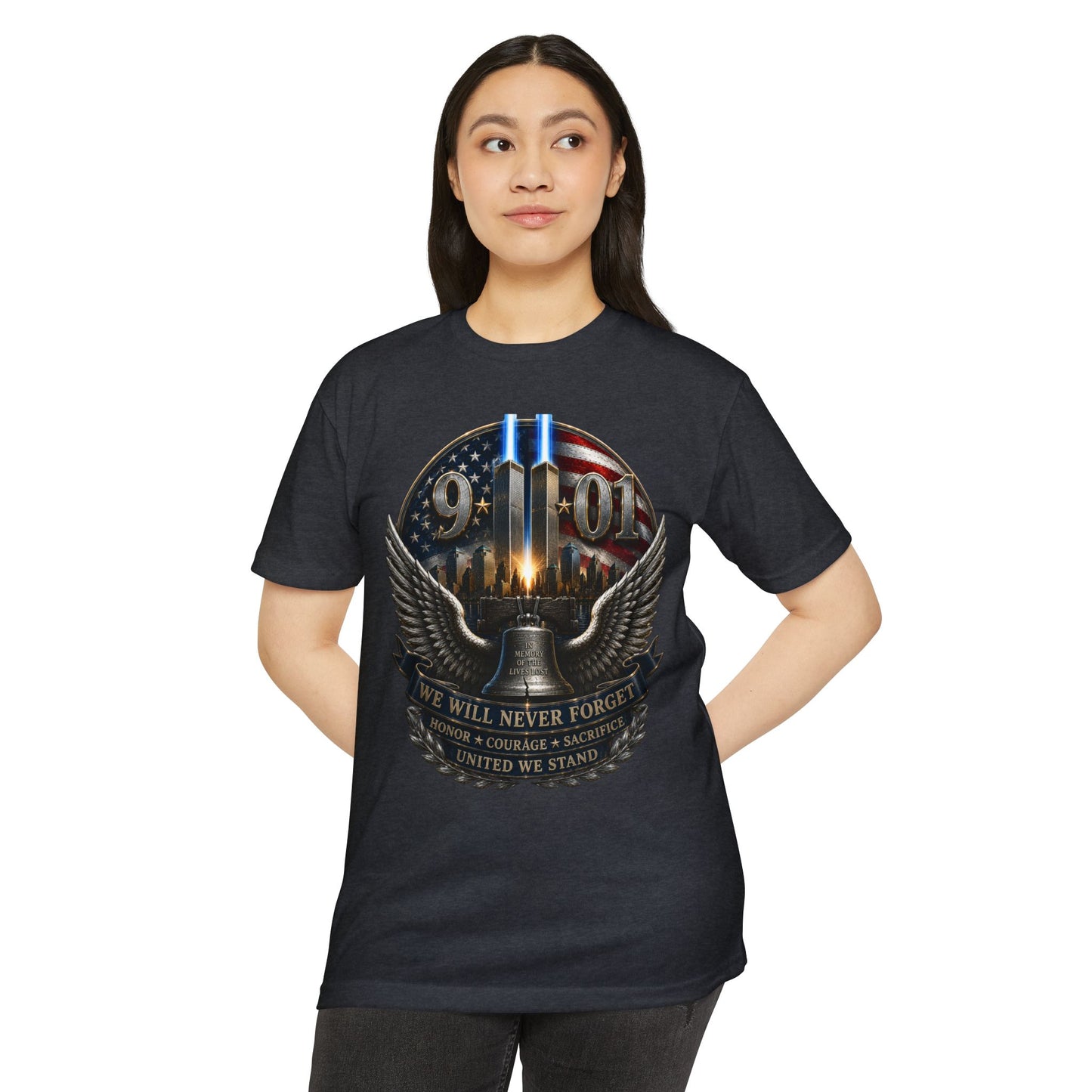 9/11 Never Forget Memorial T-Shirt — Twin Towers Tribute Tee