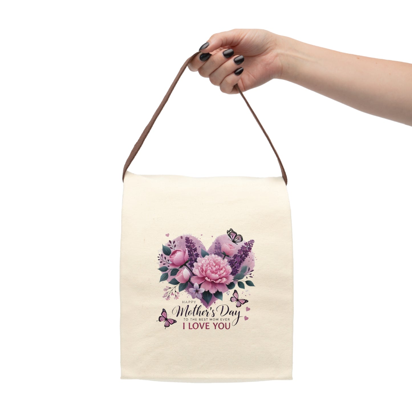 Mother's Day Canvas Lunch Bag — "Happy Mother's Day I Love You" Floral Tote