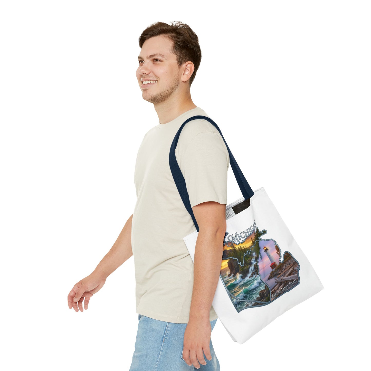 Michigan Lighthouse Tote Bag — Great Lakes Scenic State Travel Tote