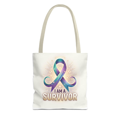 Survivor Ribbon Tote Bag - "I Am a Survivor" Awareness Reusable Shopper