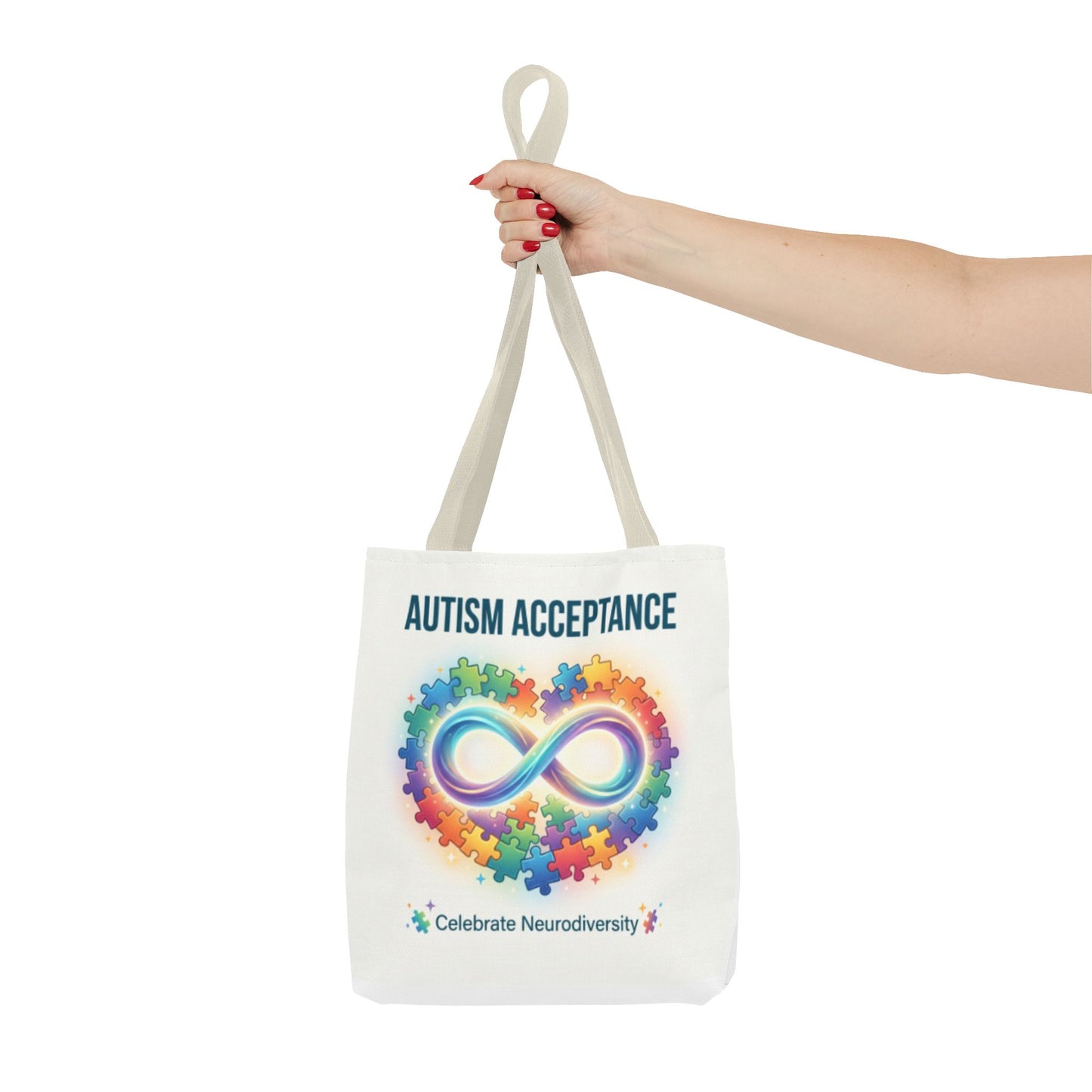 Autism Acceptance Tote Bag — Rainbow Neurodiversity Infinity Puzzle Design