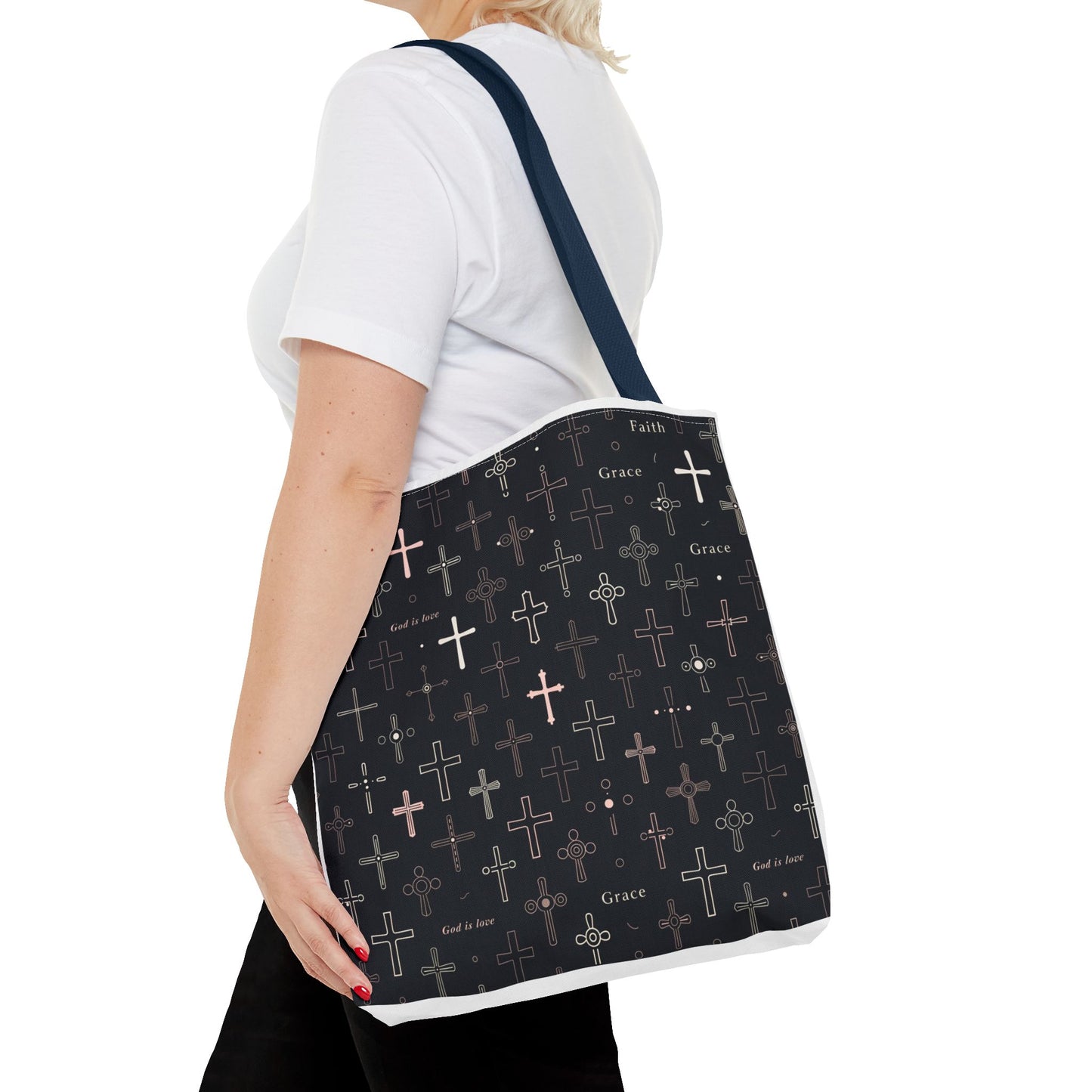 Cross Pattern Tote Bag — Faith & Grace Religious All-Over Print Tote