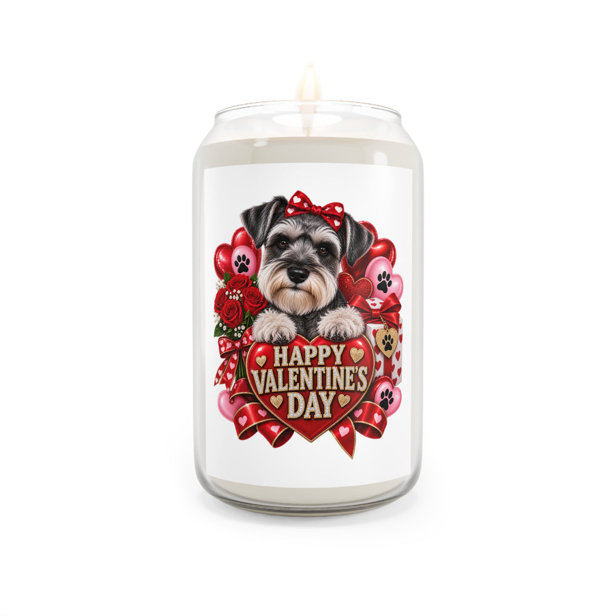 Valentine's Day Dog Soy Candle — 'Happy Valentine's Day' Schnauzer Scented Candle 13.75oz