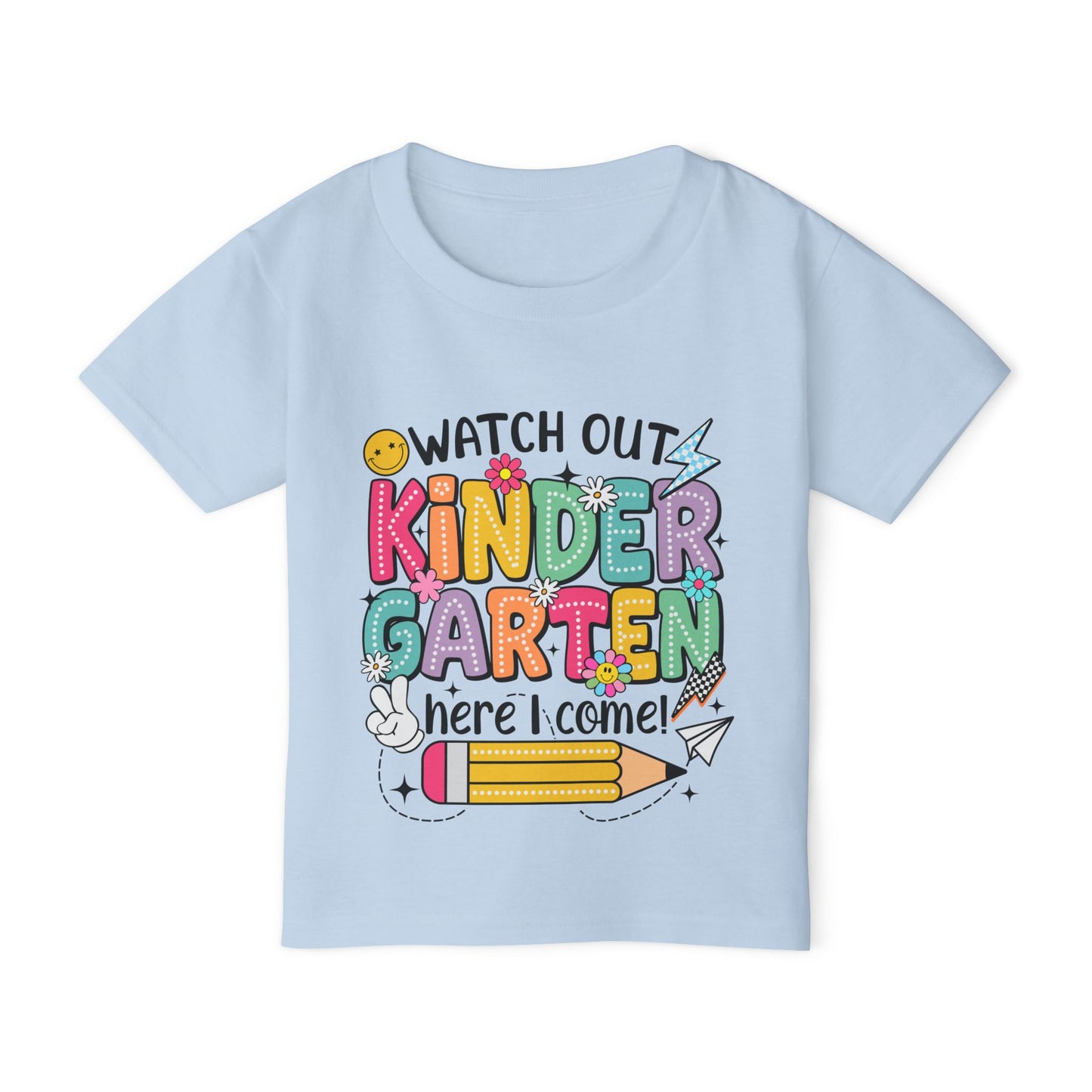 Toddler T-Shirt — "Watch Out Kindergarten Here I Come!" Back-to-School Graphic