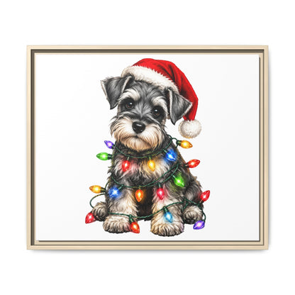 Holiday Schnauzer Canvas Print — Framed Matte Wall Art with Christmas Lights