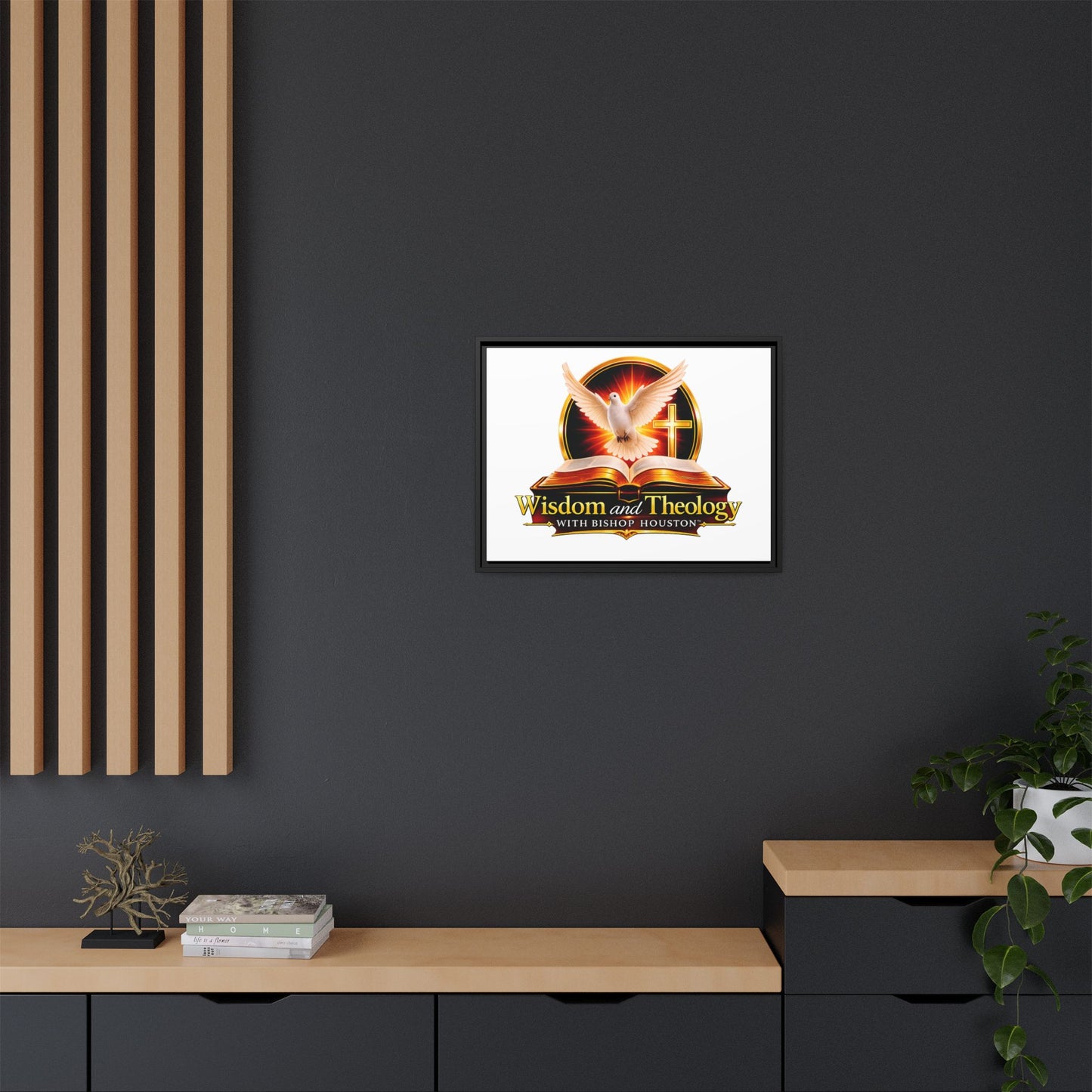 Framed Canvas Print — "Wisdom and Theology" Dove & Bible Wall Art