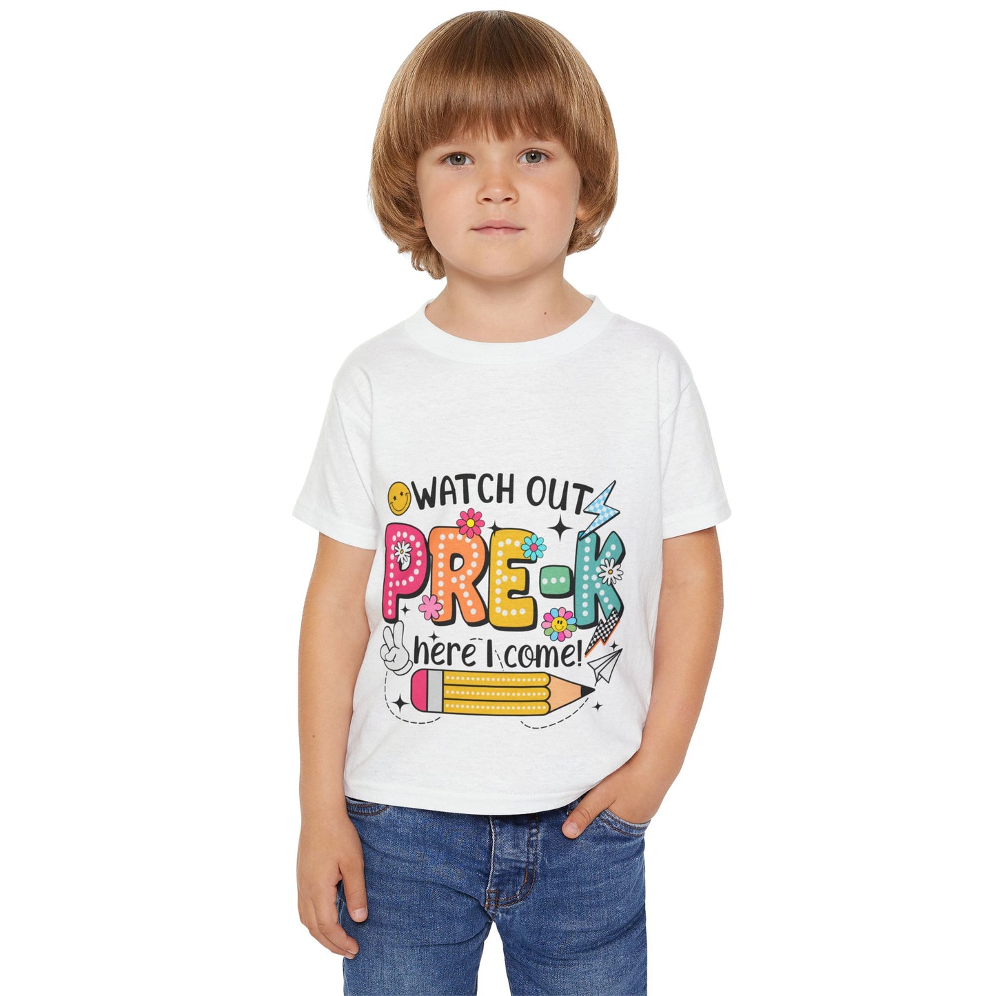 Toddler T-Shirt — "Watch Out Pre-K Here I Come!" Back-to-School Graphic Tee