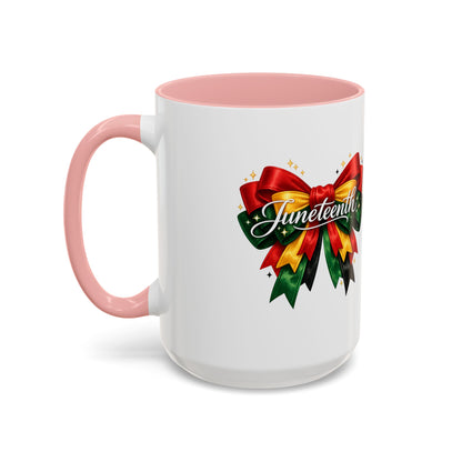 Juneteenth Ribbon Coffee Mug — Black/Red/Green Celebration Accent Mug