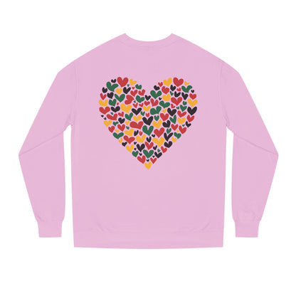 Colorful Heart Pattern Sweatshirt — Cozy Valentine/Everyday Love Crewneck