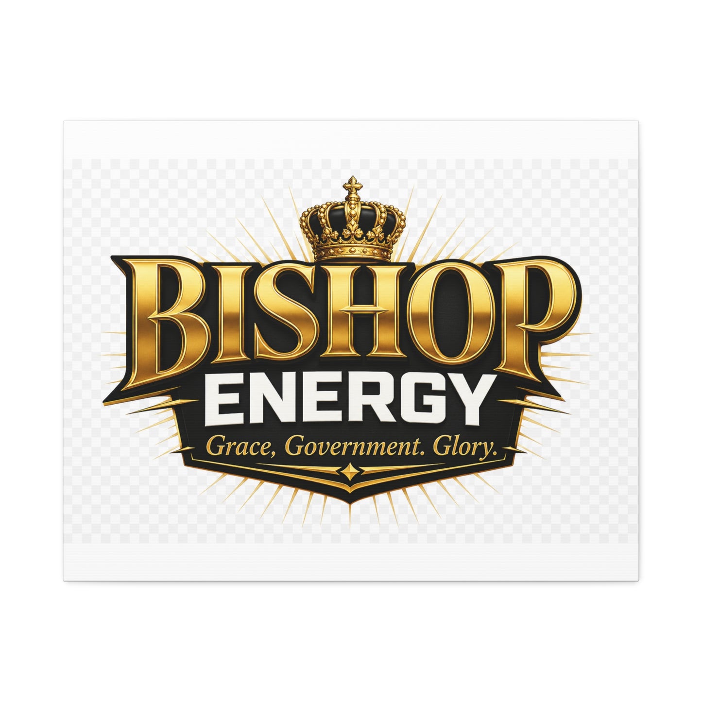 Bishop Energy Stretched Canvas - Gold Crown Emblem (Grace, Government, Glory)