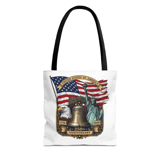 Patriotic 250th Anniversary Tote Bag — USA Flag, Liberty Bell & Eagle Design