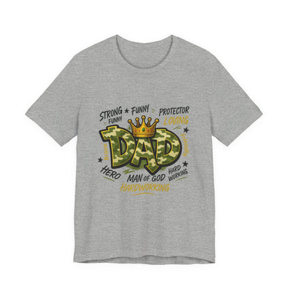 Dad Camo Crown T-Shirt — 'DAD' Graphic with 'Man of God, Hardworking' Father's Day Tee