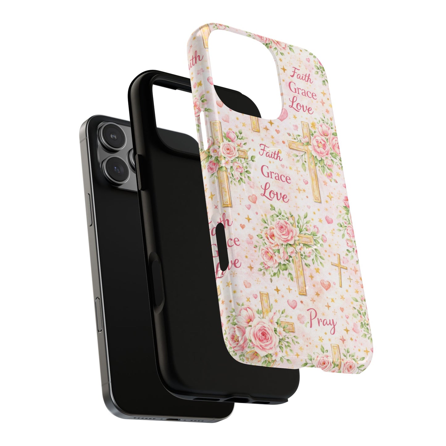 Faith Grace Love Tough Magnetic Phone Case — Floral Cross Protective Cover