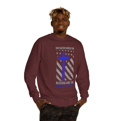 Blessed Are The Peacemakers Crewneck Sweatshirt — One Nation Under God Christian Flag Design