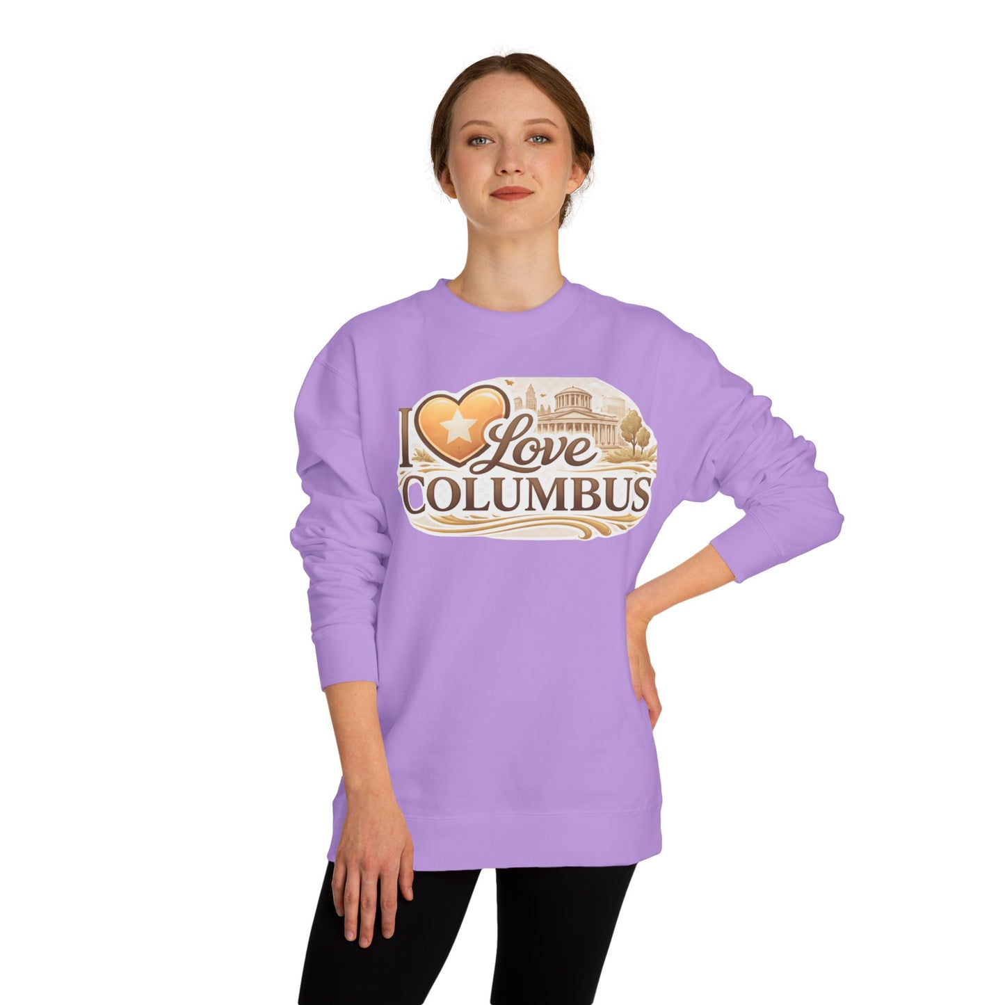 I Love Columbus Crewneck Sweatshirt — City Skyline Heart Design