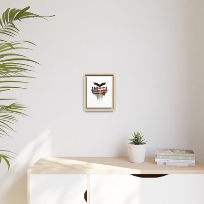 America Eagle Matte Canvas Framed Wall Art — Patriotic USA Flag Typography Print