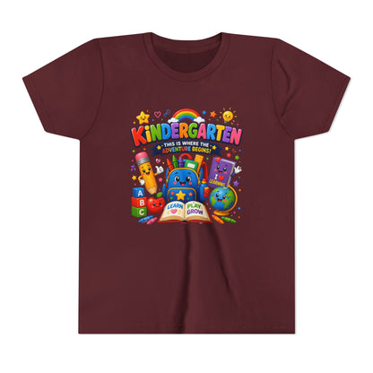 Kindergarten Kids T‑Shirt — 'Kindergarten: This Is Where the Fun Begins' Colorful Back-to-School Tee