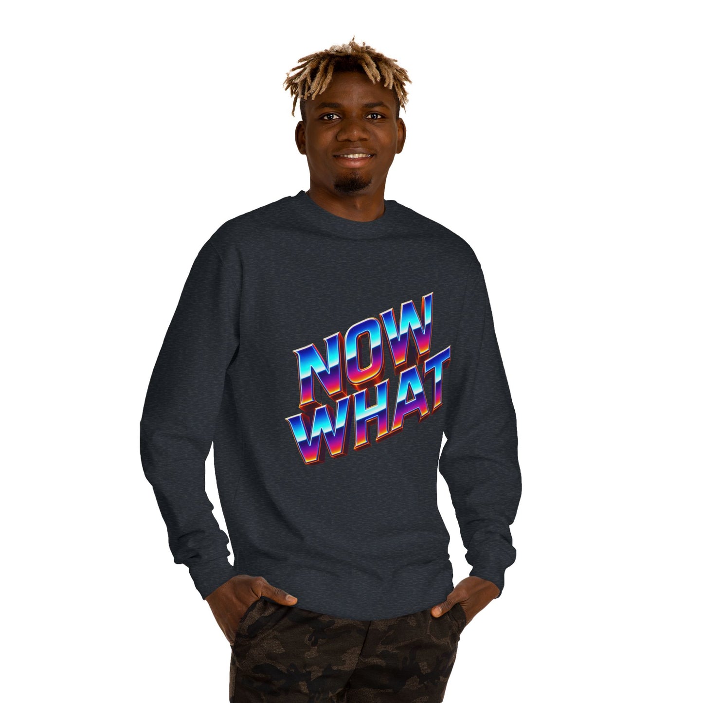 Now What Retro Sweatshirt — Bold 80s Gradient Graphic Crewneck