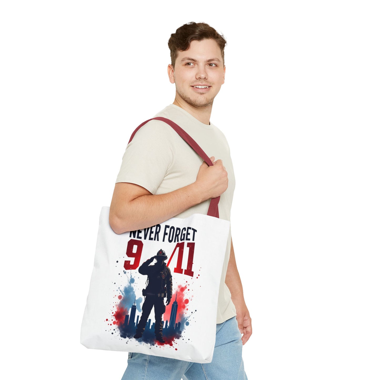 Never Forget 9/11 Tribute Tote Bag — Memorial Patriotic Canvas Carryall