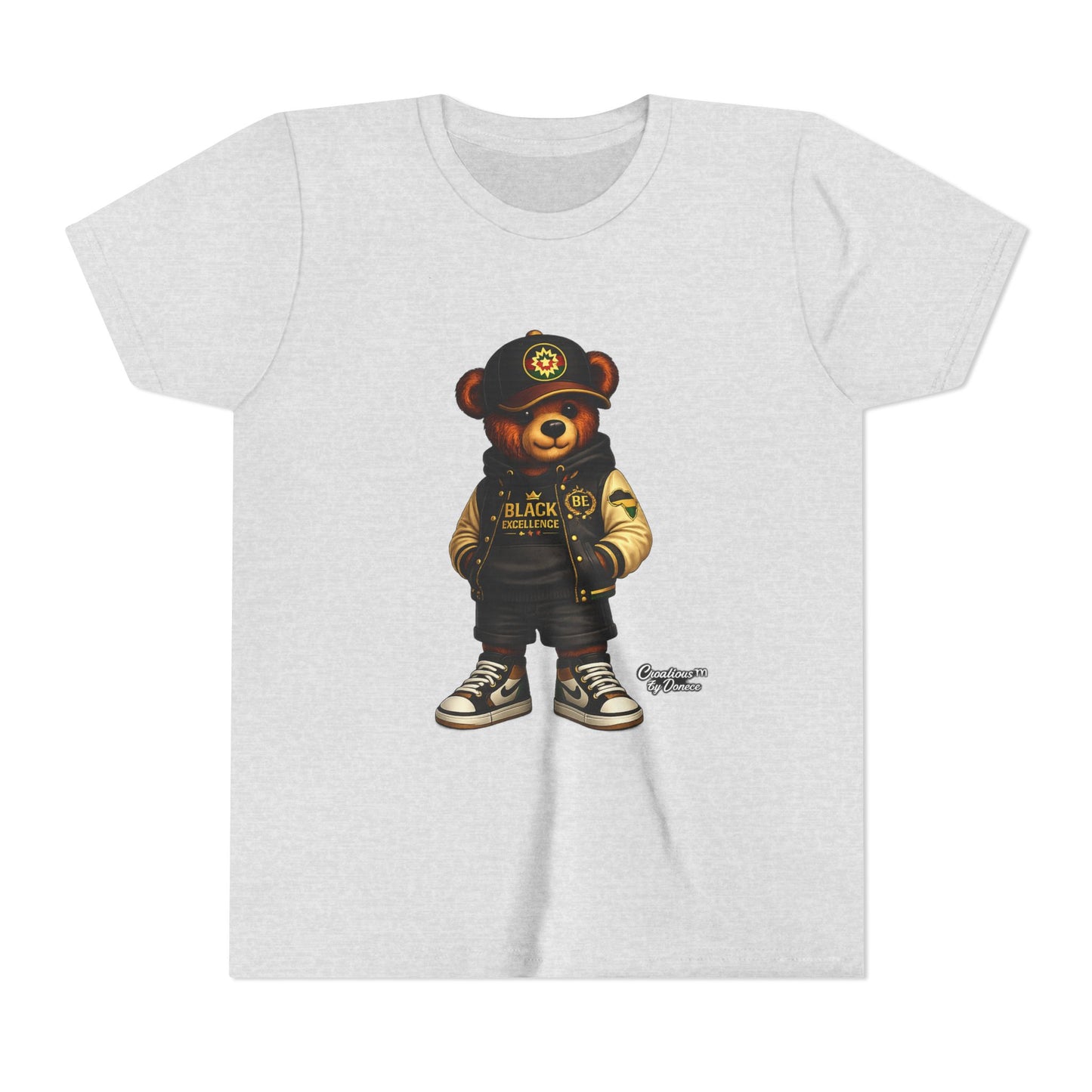 Youth Tee — Streetwear Teddy Bear Graphic (Black Varsity)