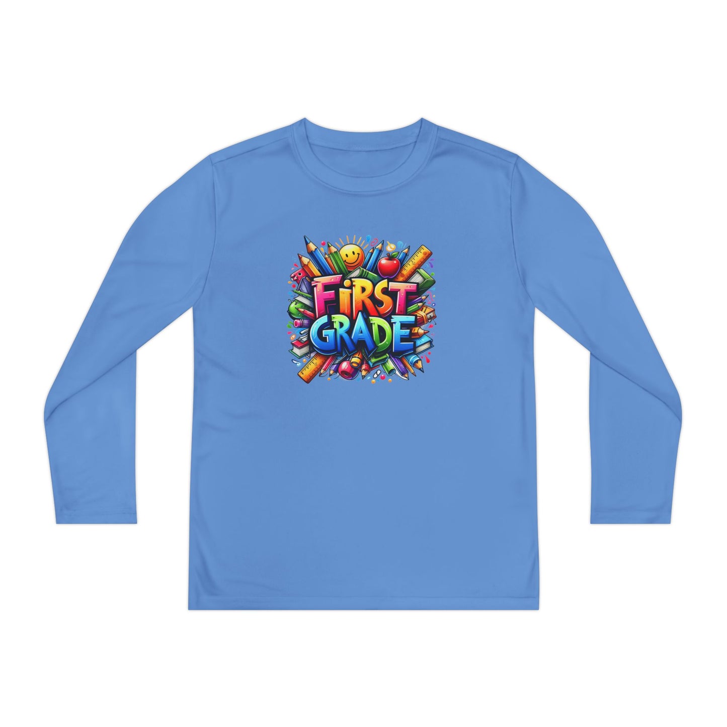 First Grade Youth Long Sleeve Tee — Colorful Back-to-School Shirt