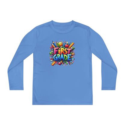 First Grade Youth Long Sleeve Tee — Colorful Back-to-School Shirt