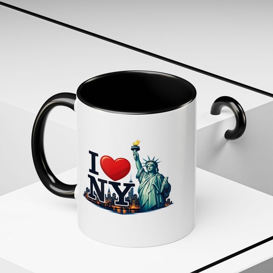 I  NY Statue of Liberty Accent Coffee Mug – New York City Souvenir (11/15 oz)