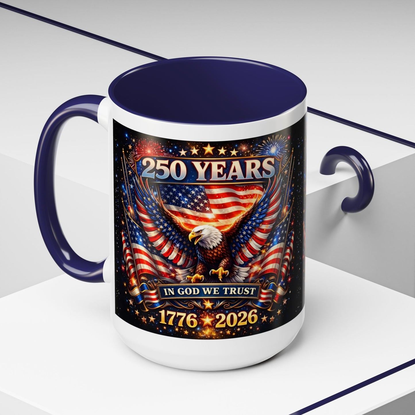 250 Years 1776–2026 Eagle American Flag Accent Coffee Mug — Patriotic Independence Day Gift (11/15oz)
