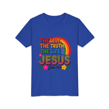 Youth Tee — "The Way, The Truth, The Life" Jesus John 14:6 Rainbow Christian Shirt
