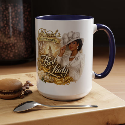 First Lady Inspirational Coffee Mug — "Blessed & Highly Favored" Accent Ceramic Mug