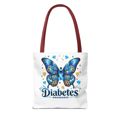 Diabetes Awareness Tote Bag — Blue Butterfly Ribbon Design