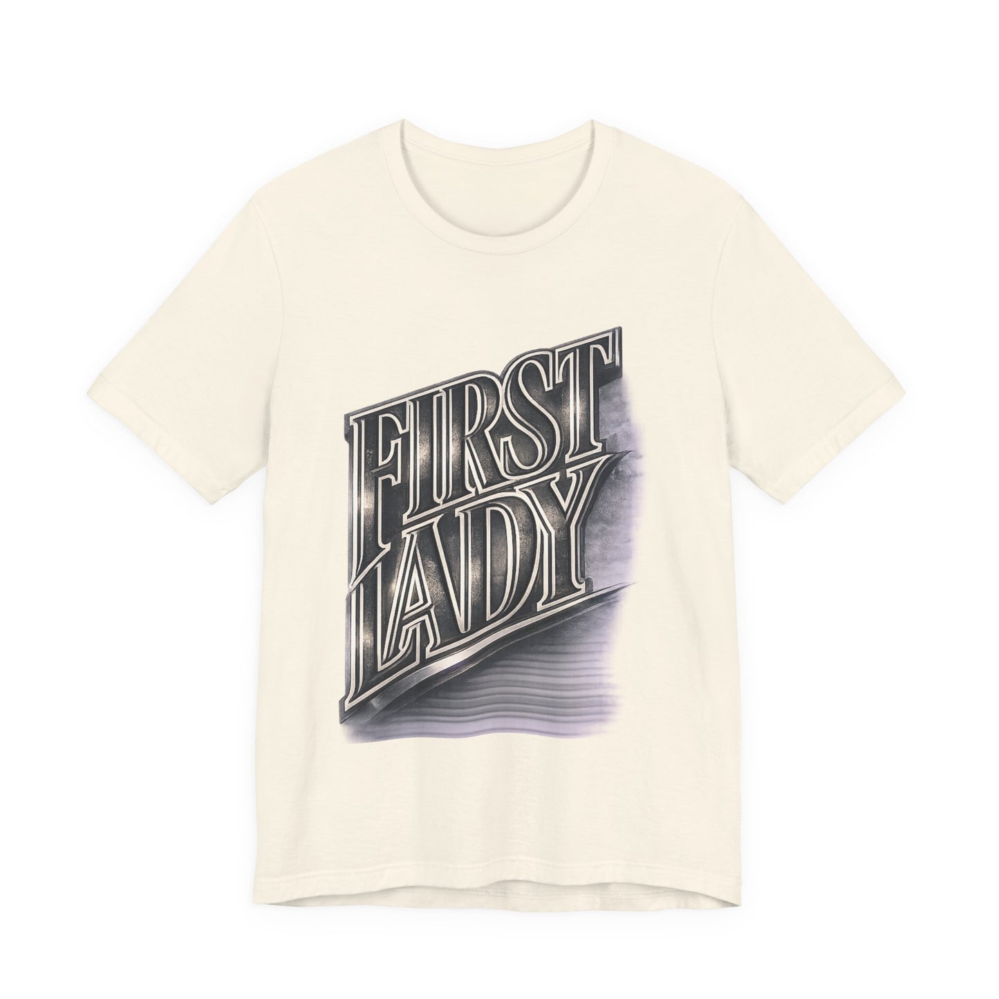 First Lady Graphic Tee — Retro Metallic Script Short Sleeve Shirt