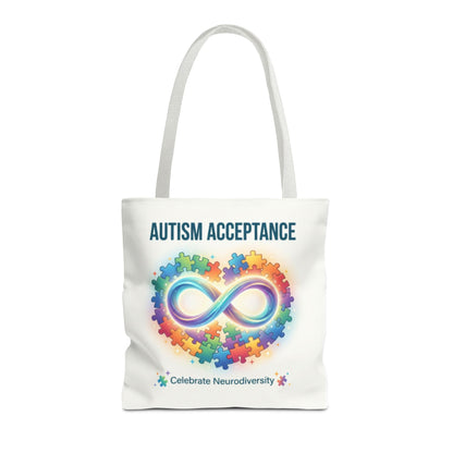 Autism Acceptance Tote Bag — Rainbow Neurodiversity Infinity Puzzle Design