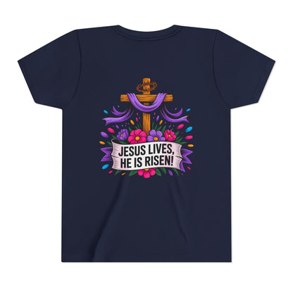 Youth Tee — "Jesus Lives, He Is Risen!" Easter Christian Tee