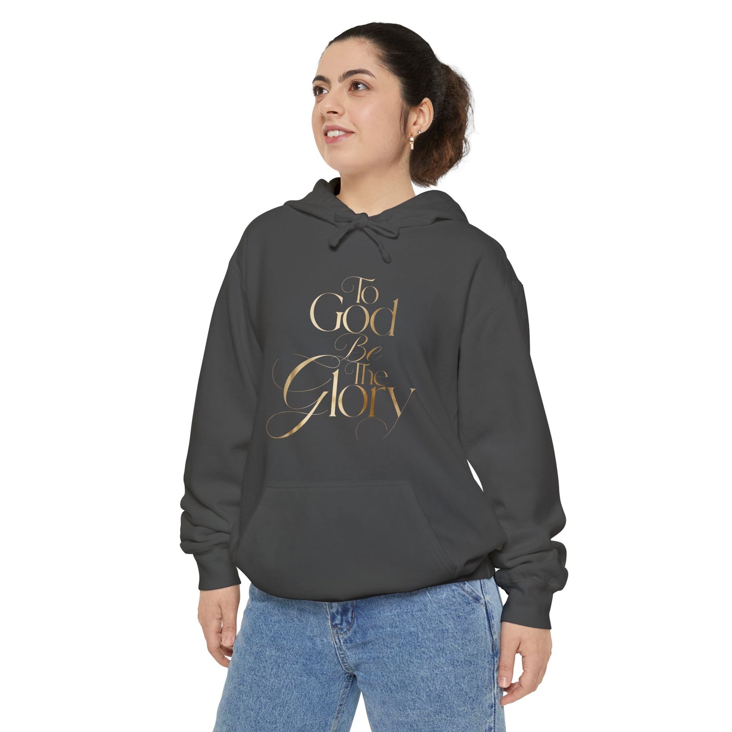 Hoodie — "For Good and For Glory" Gold Script Religious Pullover